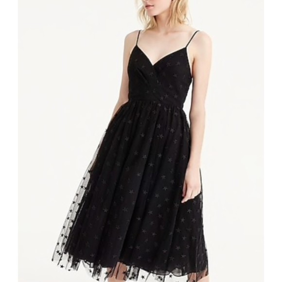 J. Crew Dresses & Skirts - J Crew Black Star Tulle Spaghetti Strap Midi Cocktail Dress Size 4